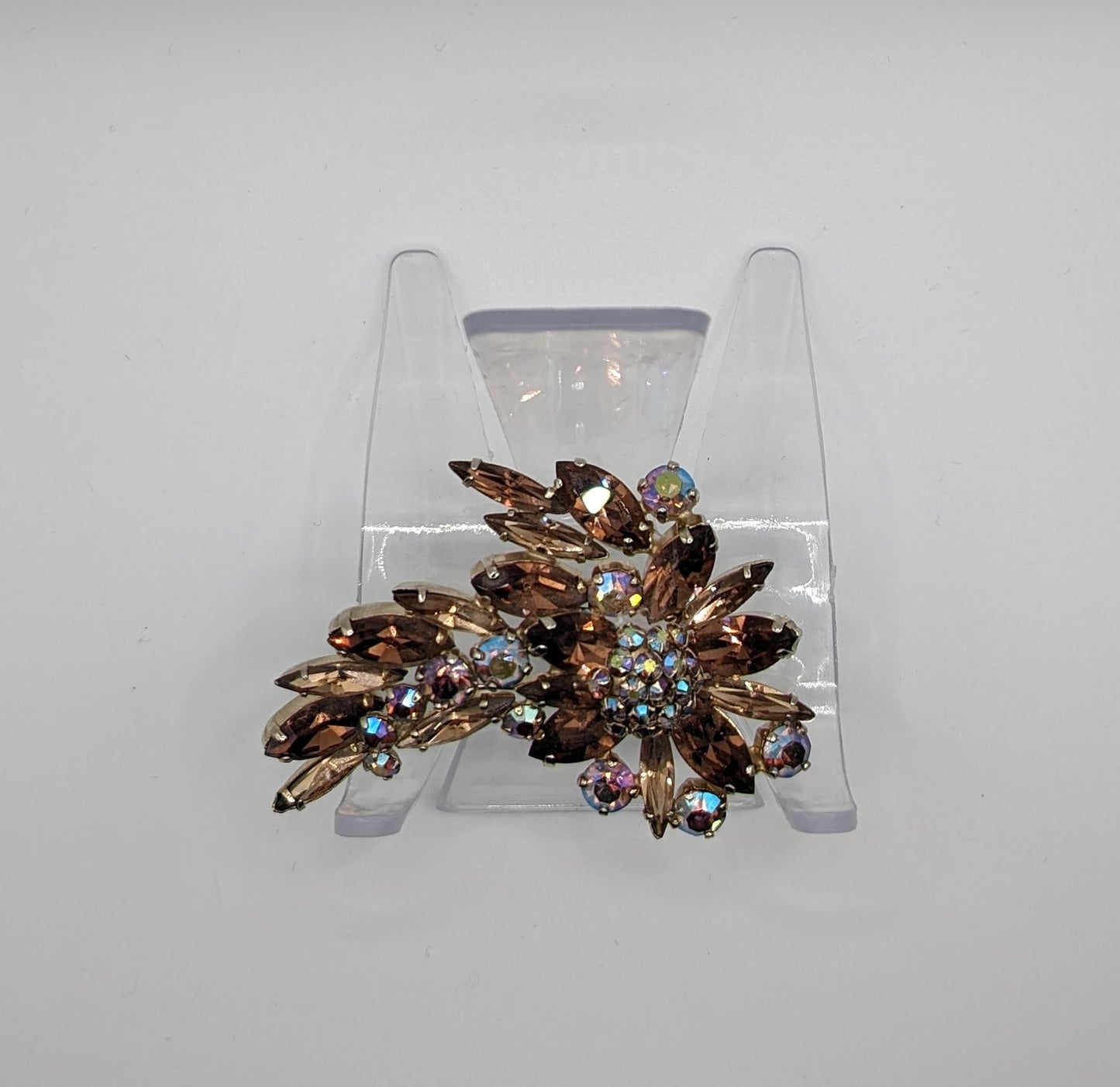 VTG Signed Sherman AB Crystal RARE Champagne Topaz Brooch