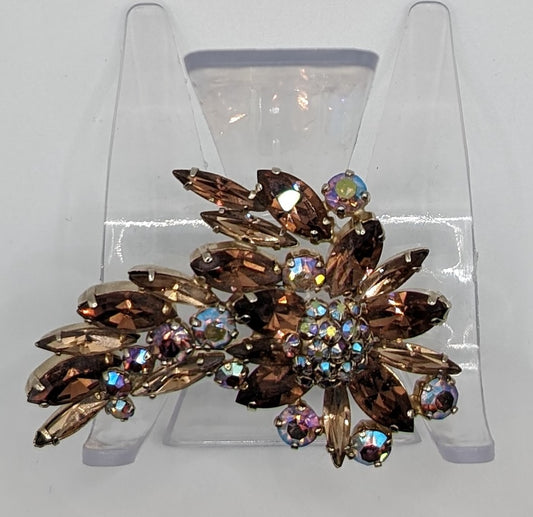 VTG Signed Sherman AB Crystal RARE Champagne Topaz Brooch