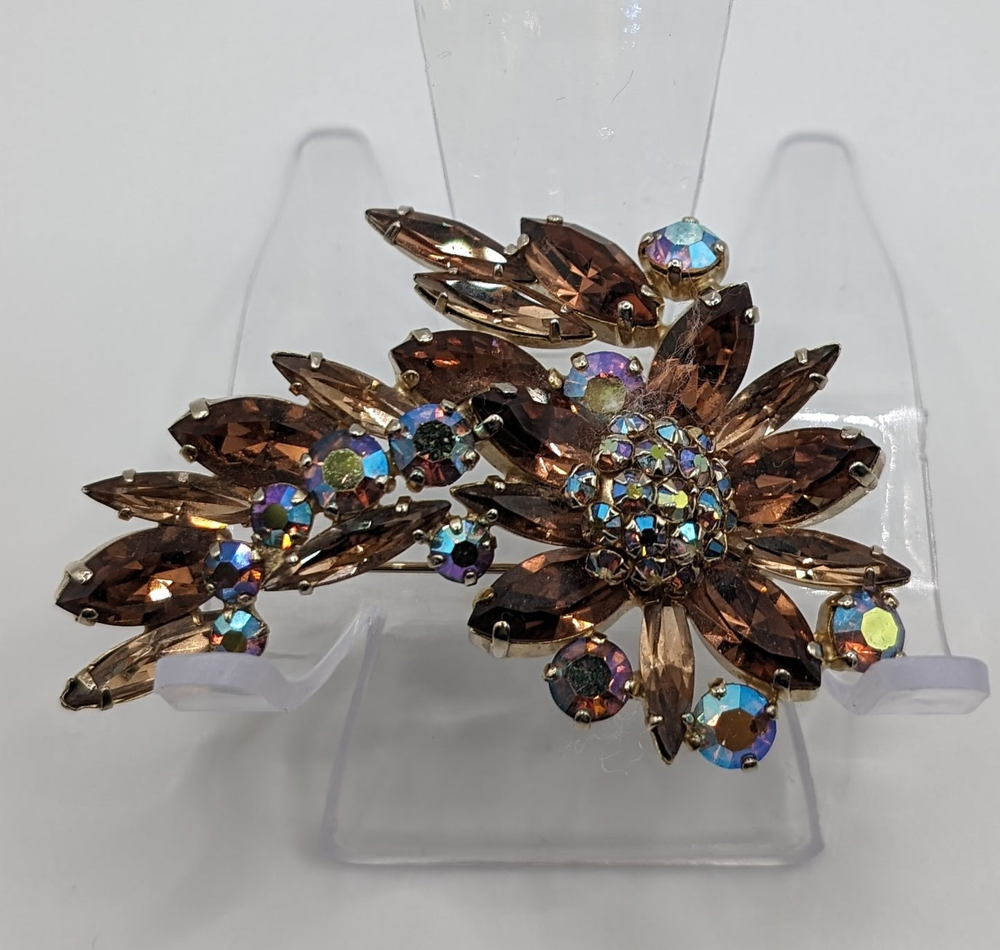 VTG Signed Sherman AB Crystal RARE Champagne Topaz Brooch