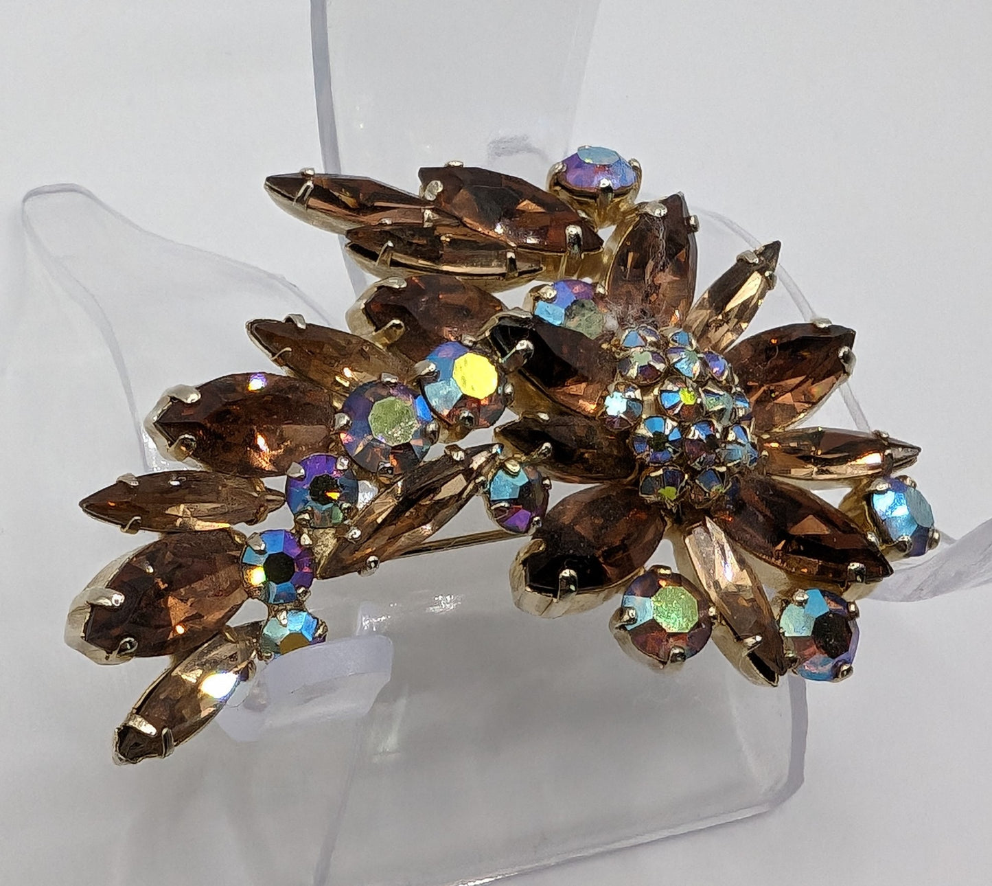 VTG Signed Sherman AB Crystal RARE Champagne Topaz Brooch