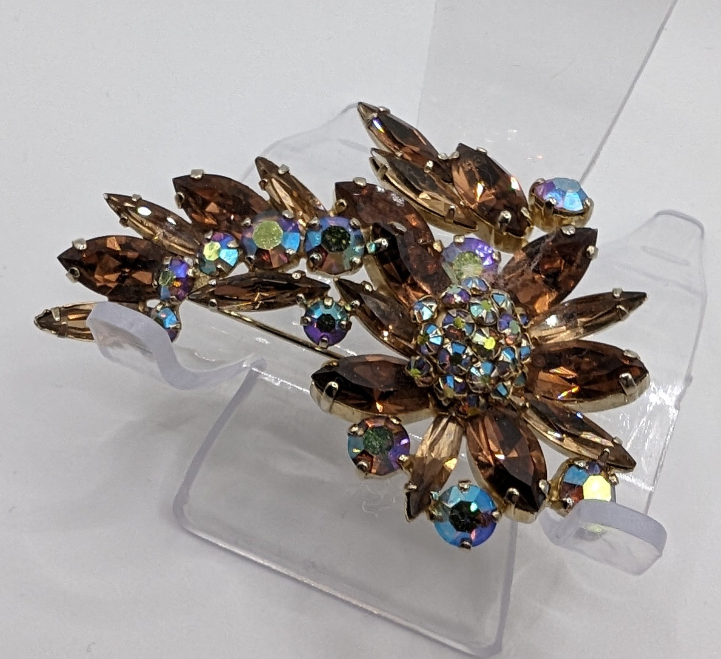 VTG Signed Sherman AB Crystal RARE Champagne Topaz Brooch