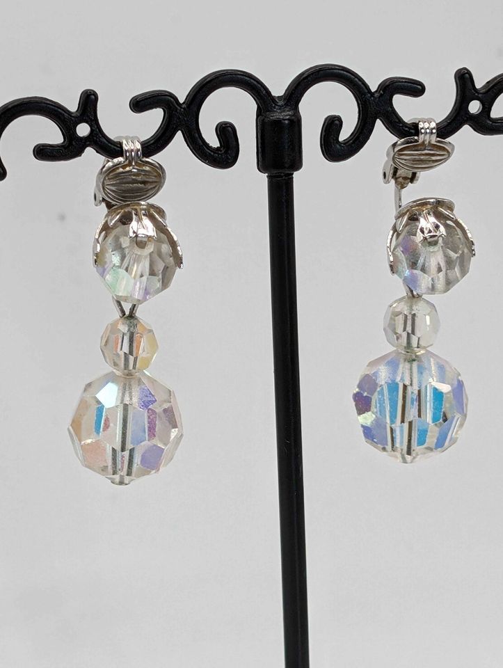 Signed Sherman Dangling and Sparkling Crystal Earrings