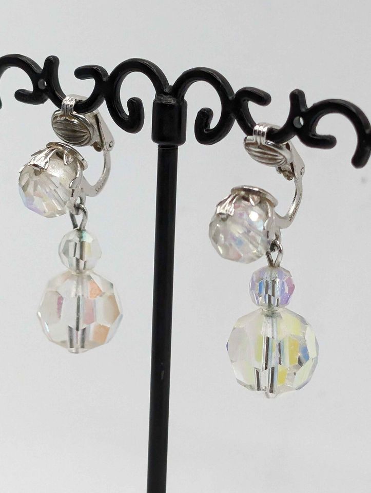 Signed Sherman Dangling and Sparkling Crystal Earrings