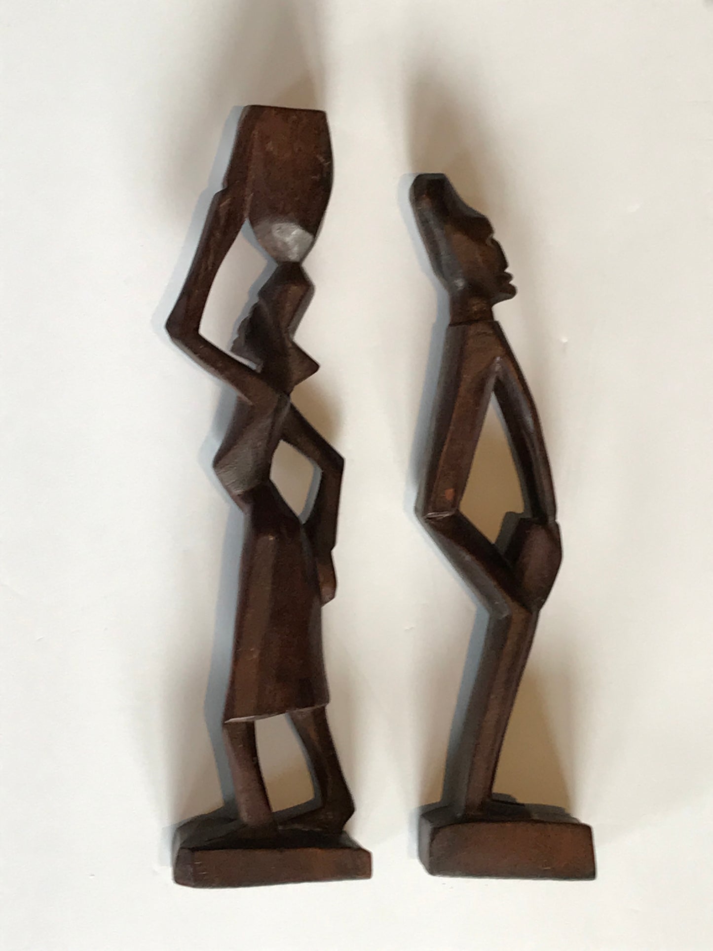 Wooden Statues, Set of Two Carved People