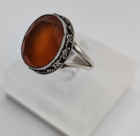 Sterling Fashion Ring size 9 Carnelian stone