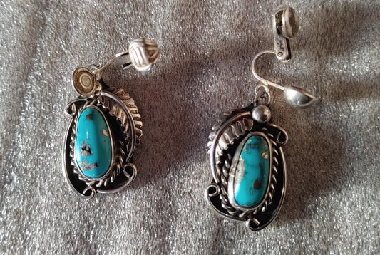 VTG Pair of Signed Native American Sterling Drop Earrings