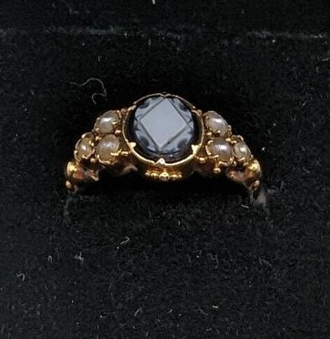 RARE FIND Antique 14K Gold Carved Shield & pearl Ring; size 5/ COA