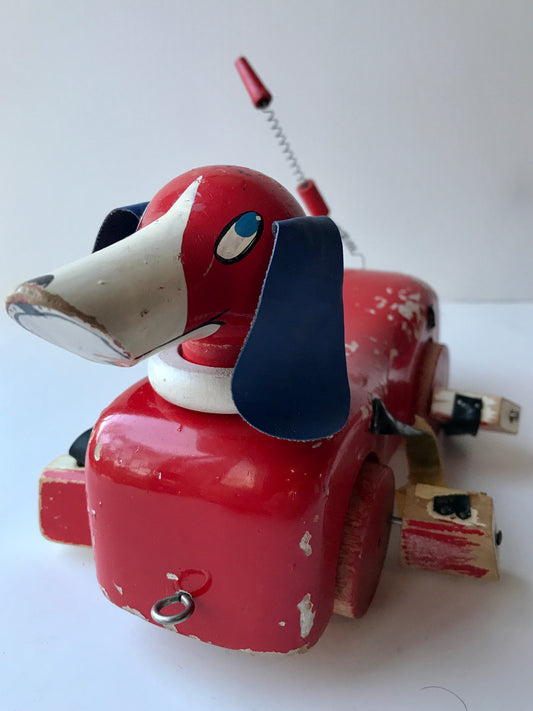 VTG 1960'S WOODEN large Red PULL DASHUND