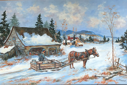 Walter Pranke Large Oil Painting of Winter Scene