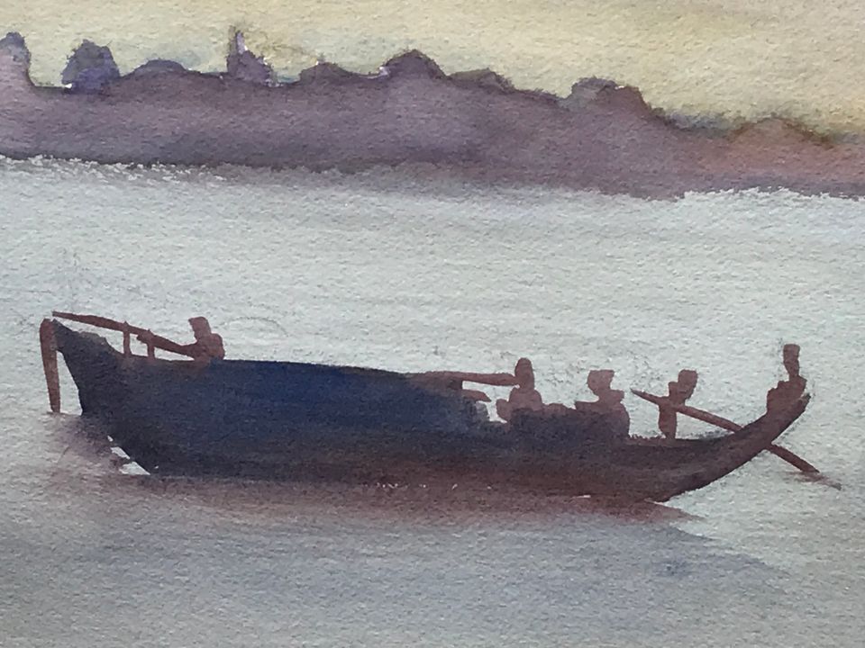 Watercolour Painting of Bathers at the Shoreline