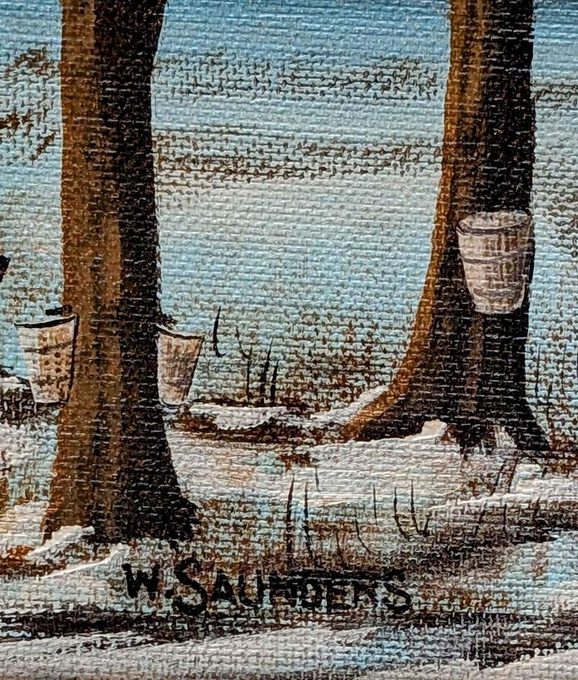 William Saunders original painting of Sugar Shack in Winter - Canadian Art