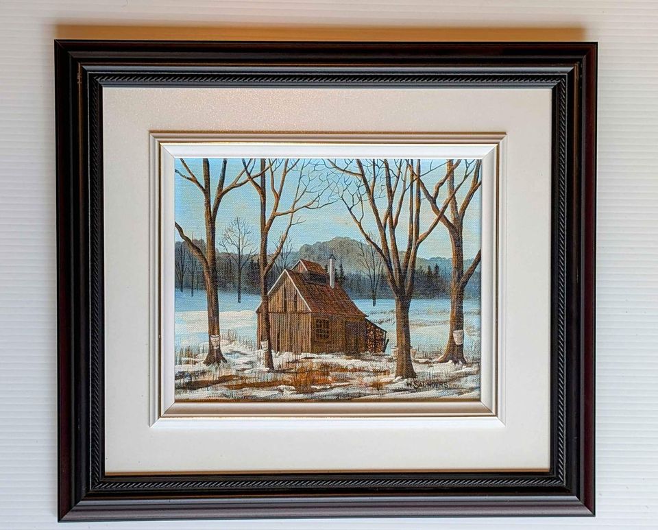 William Saunders original painting of Sugar Shack in Winter - Canadian Art