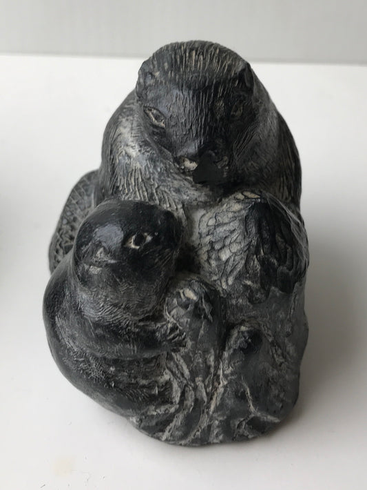 Wolf Original Vintage Inuit Statue of Beaver Family