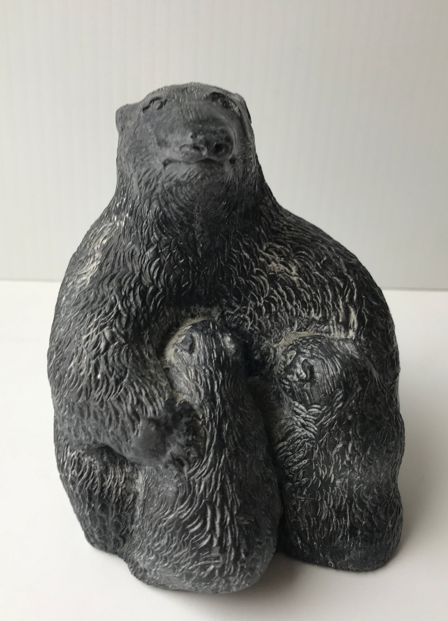 Wolf Original Vintage Inuit Statue of Mother Bear and two Cubs