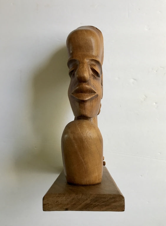 Wood Statue, Hand Carved Double Sided Male/Femal Bust