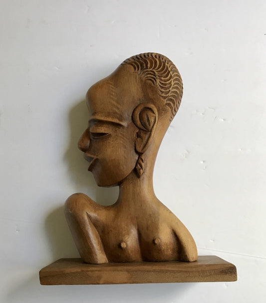 Wood Statue, Hand Carved Double Sided Male/Femal Bust