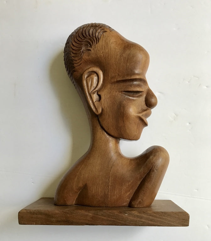 Wood Statue, Hand Carved Double Sided Male/Femal Bust