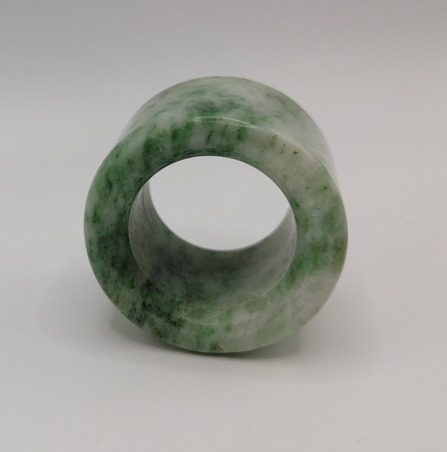 Vintage Chic! Chinese Apple-green & White Jade Archer's Thumb Ring, Size 13.25