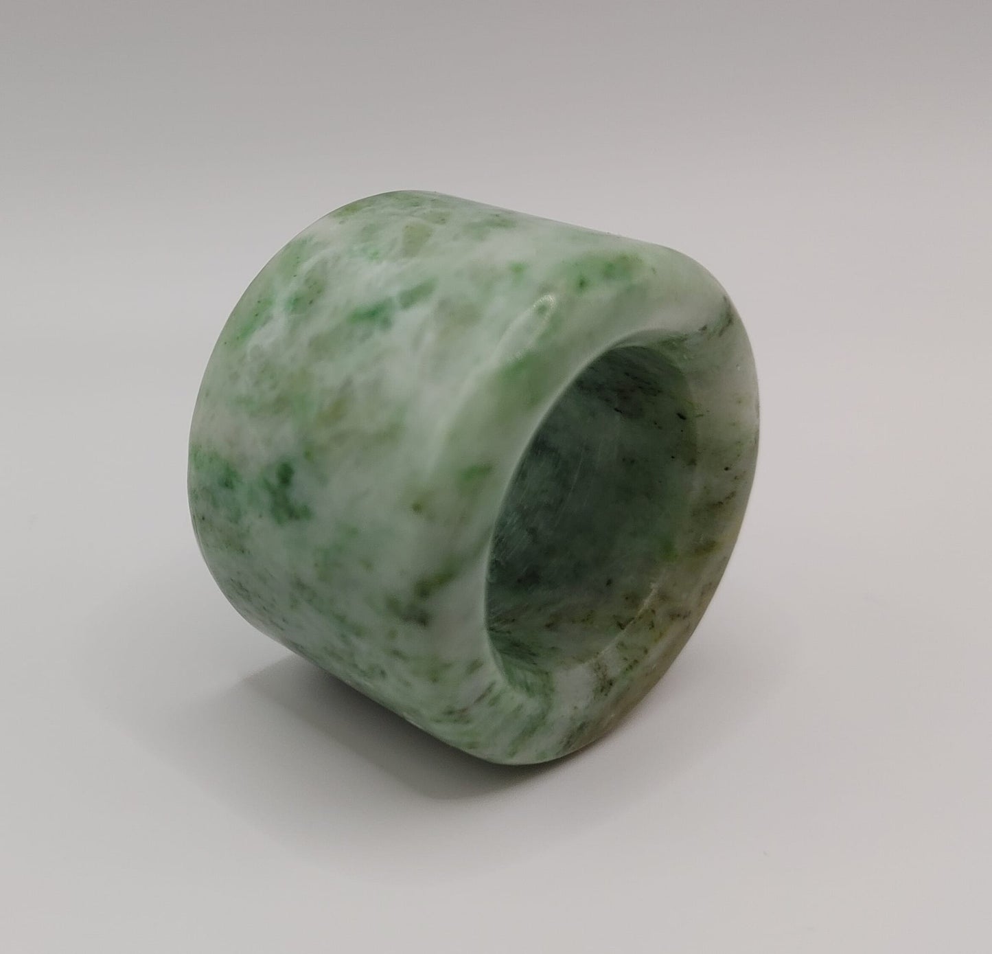 Vintage Chic! Chinese Apple-green & White Jade Archer's Thumb Ring, Size 13.25