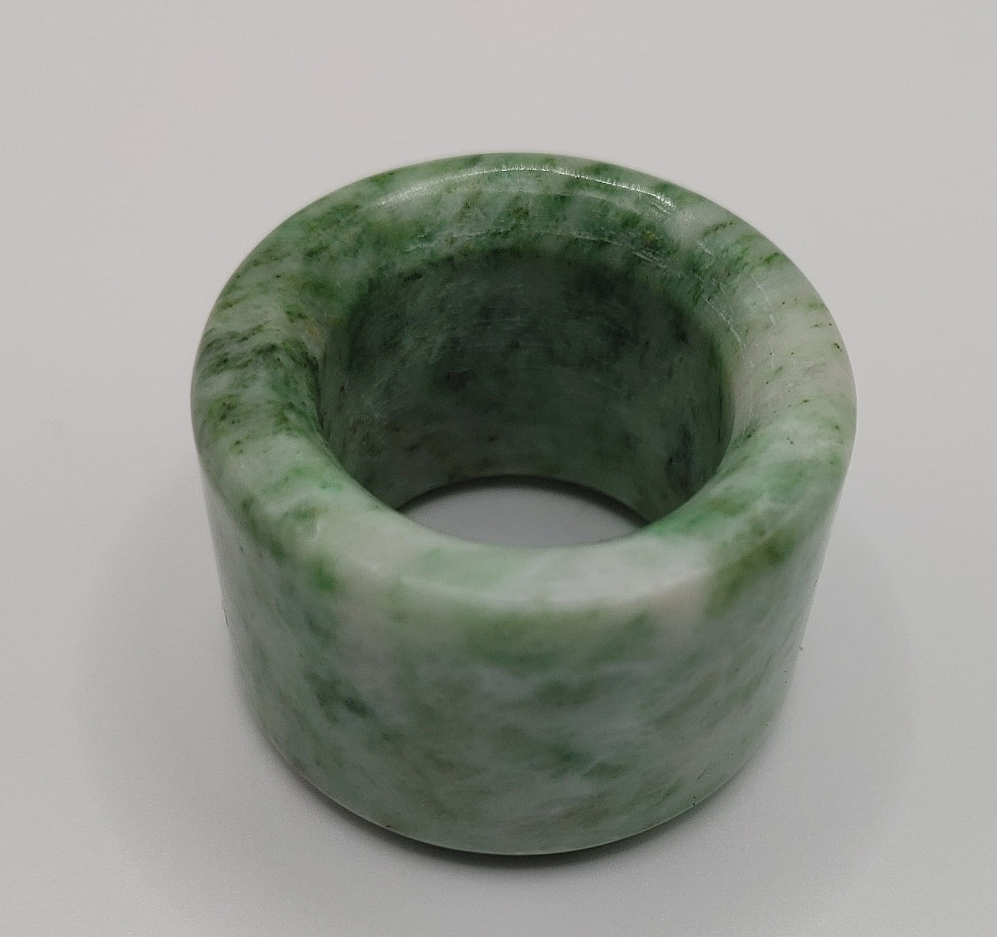 Vintage Chic! Chinese Apple-green & White Jade Archer's Thumb Ring, Size 13.25