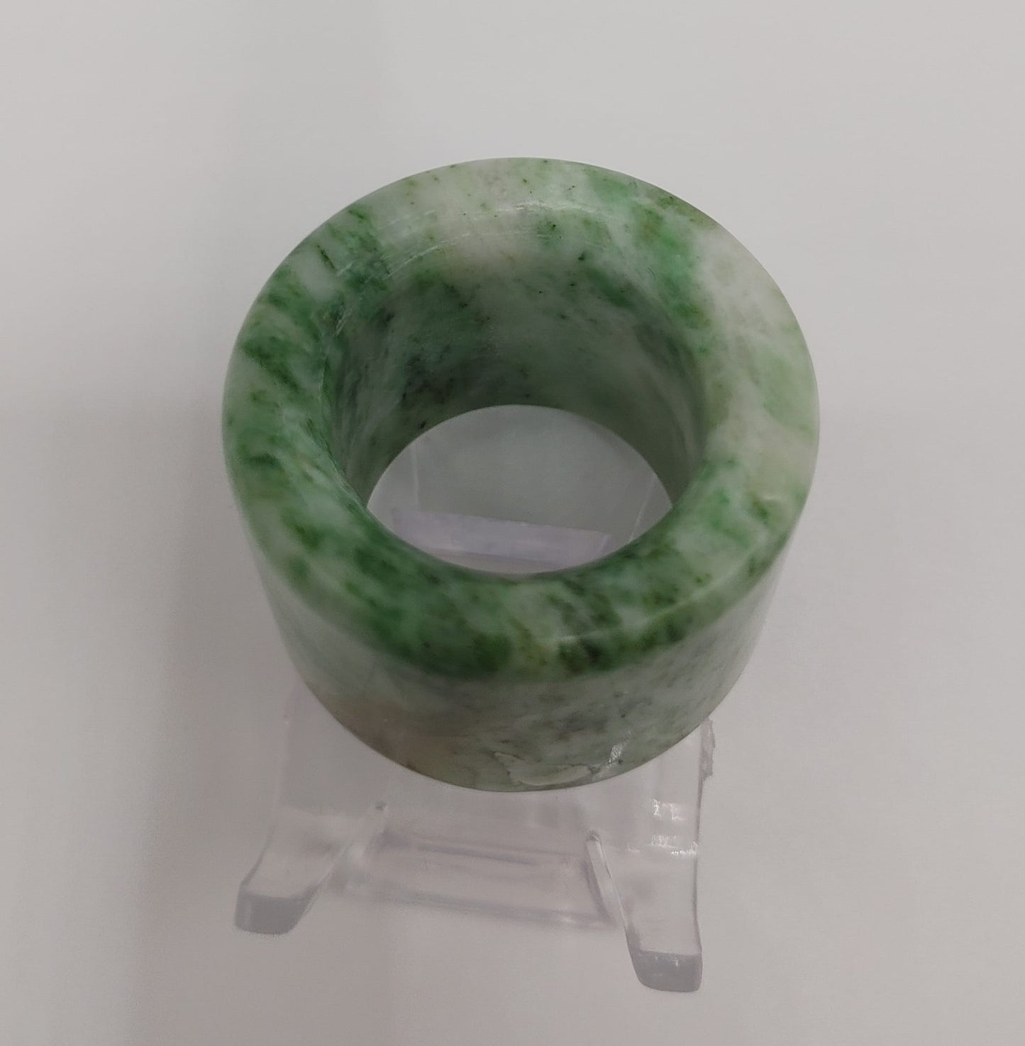 Vintage Chic! Chinese Apple-green & White Jade Archer's Thumb Ring, Size 13.25