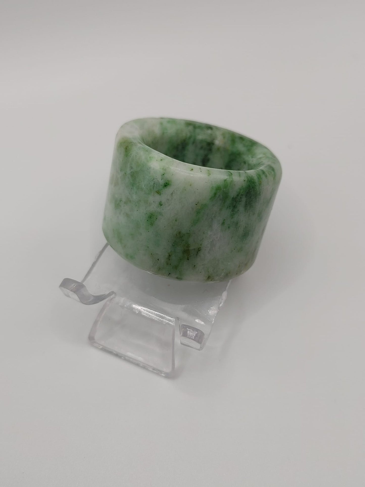 Vintage Chic! Chinese Apple-green & White Jade Archer's Thumb Ring, Size 13.25