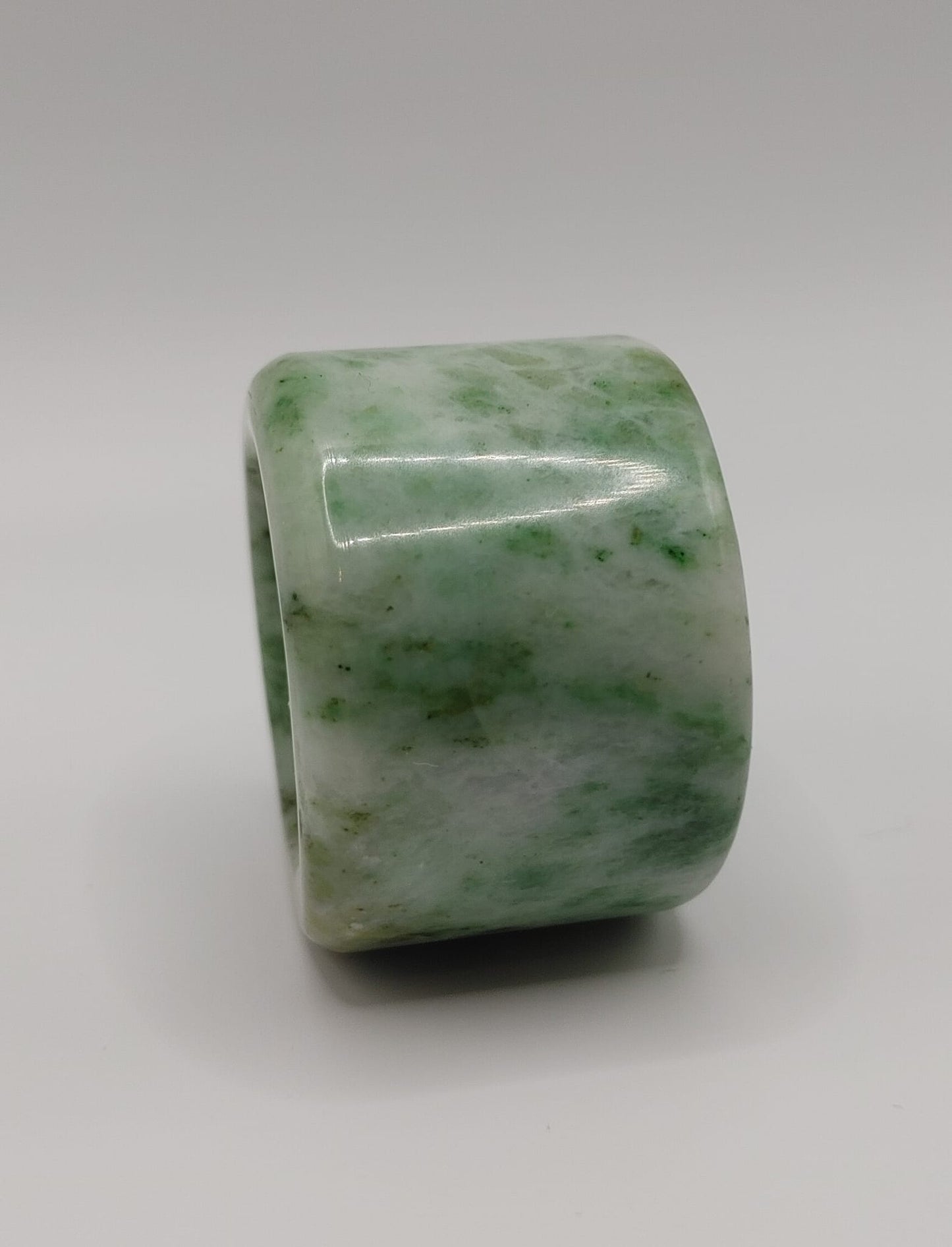 Vintage Chic! Chinese Apple-green & White Jade Archer's Thumb Ring, Size 13.25