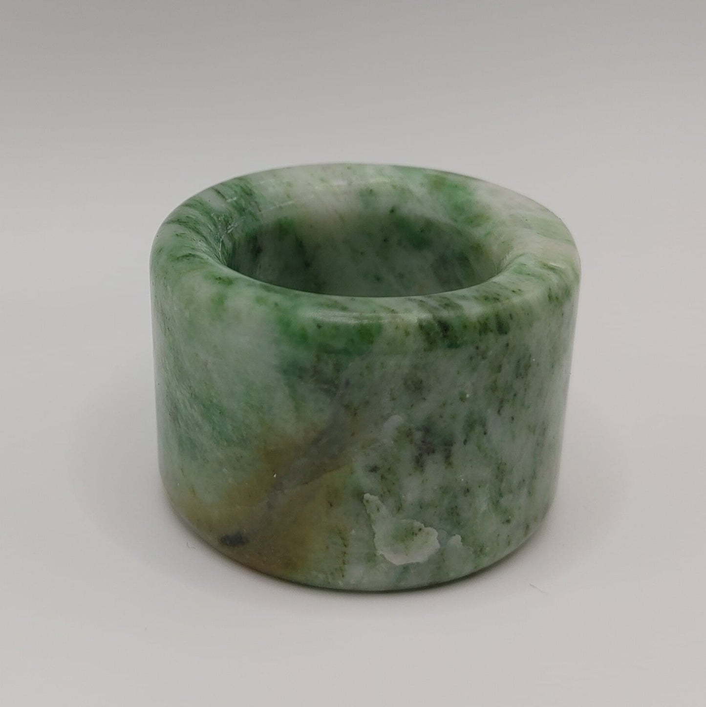 Vintage Chic! Chinese Apple-green & White Jade Archer's Thumb Ring, Size 13.25