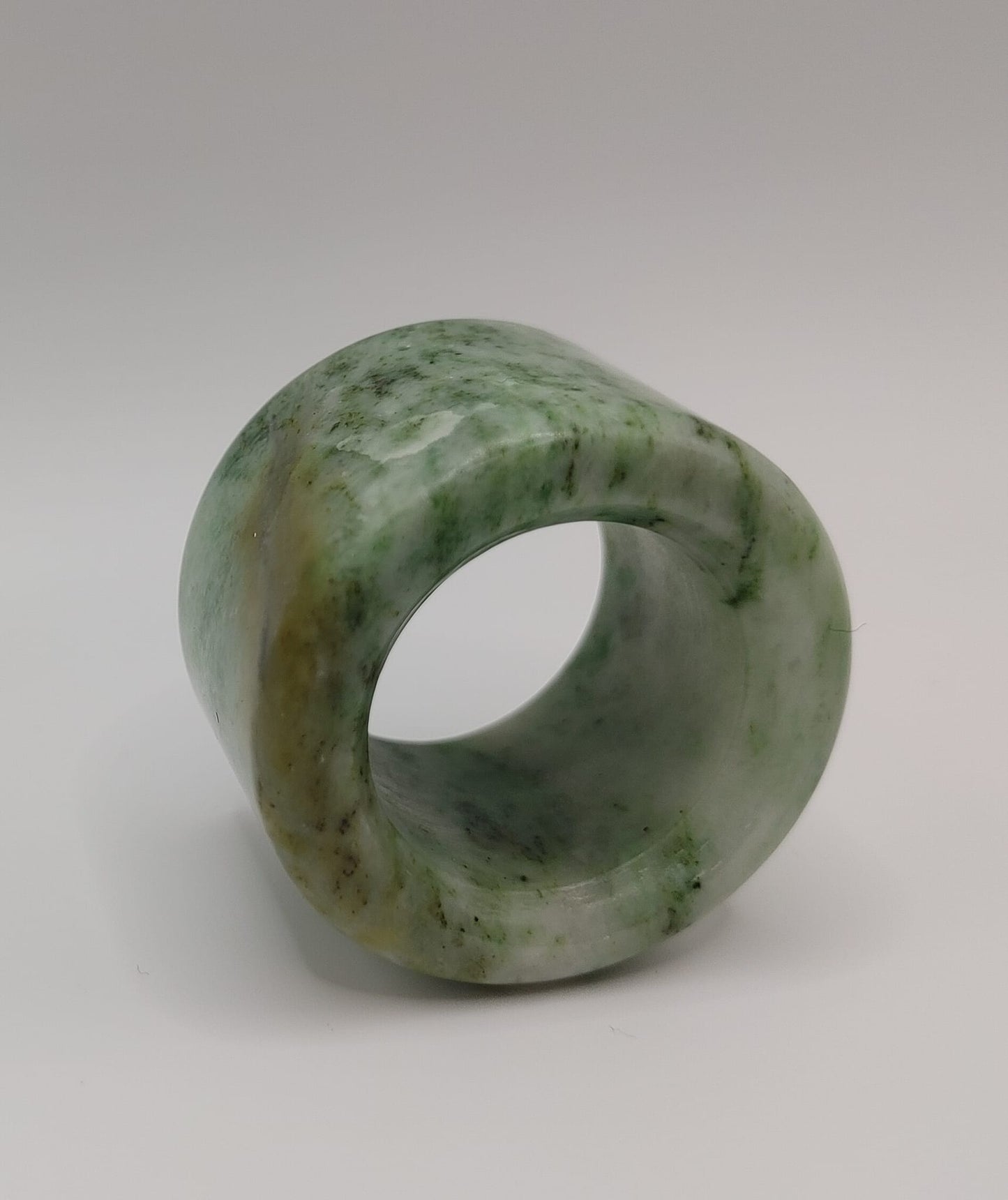 Vintage Chic! Chinese Apple-green & White Jade Archer's Thumb Ring, Size 13.25