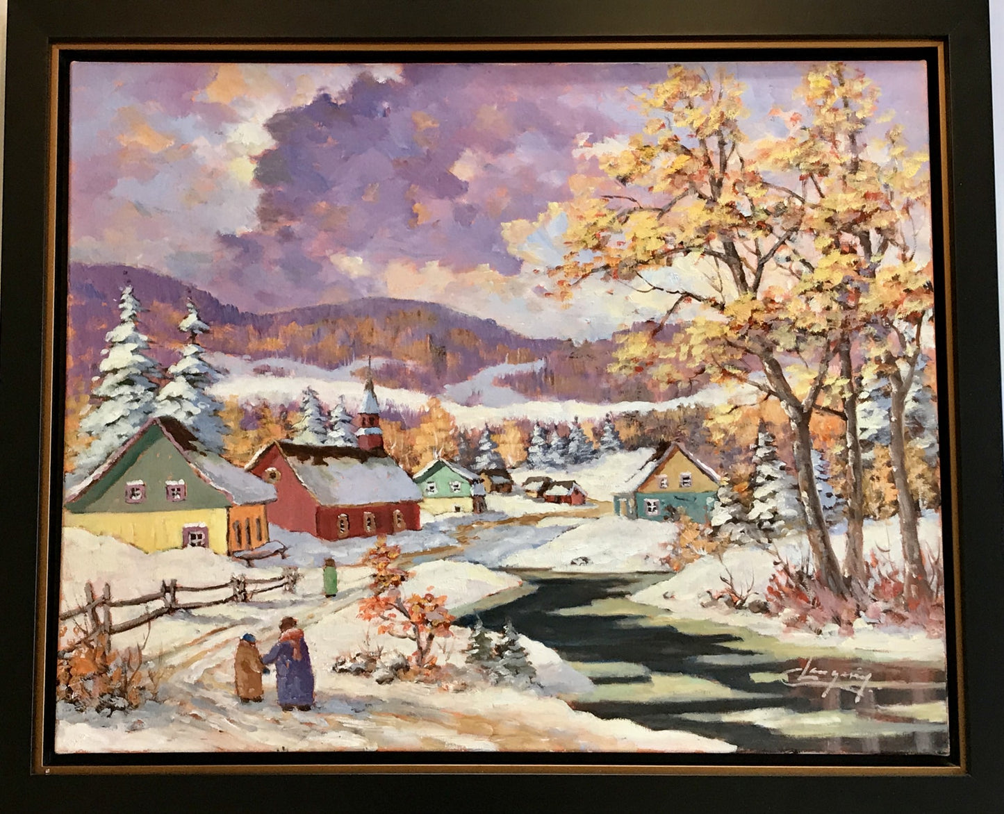 Claude Langevin Colourful oil painting, "Pres de la Rivierer"- Canadian Art!